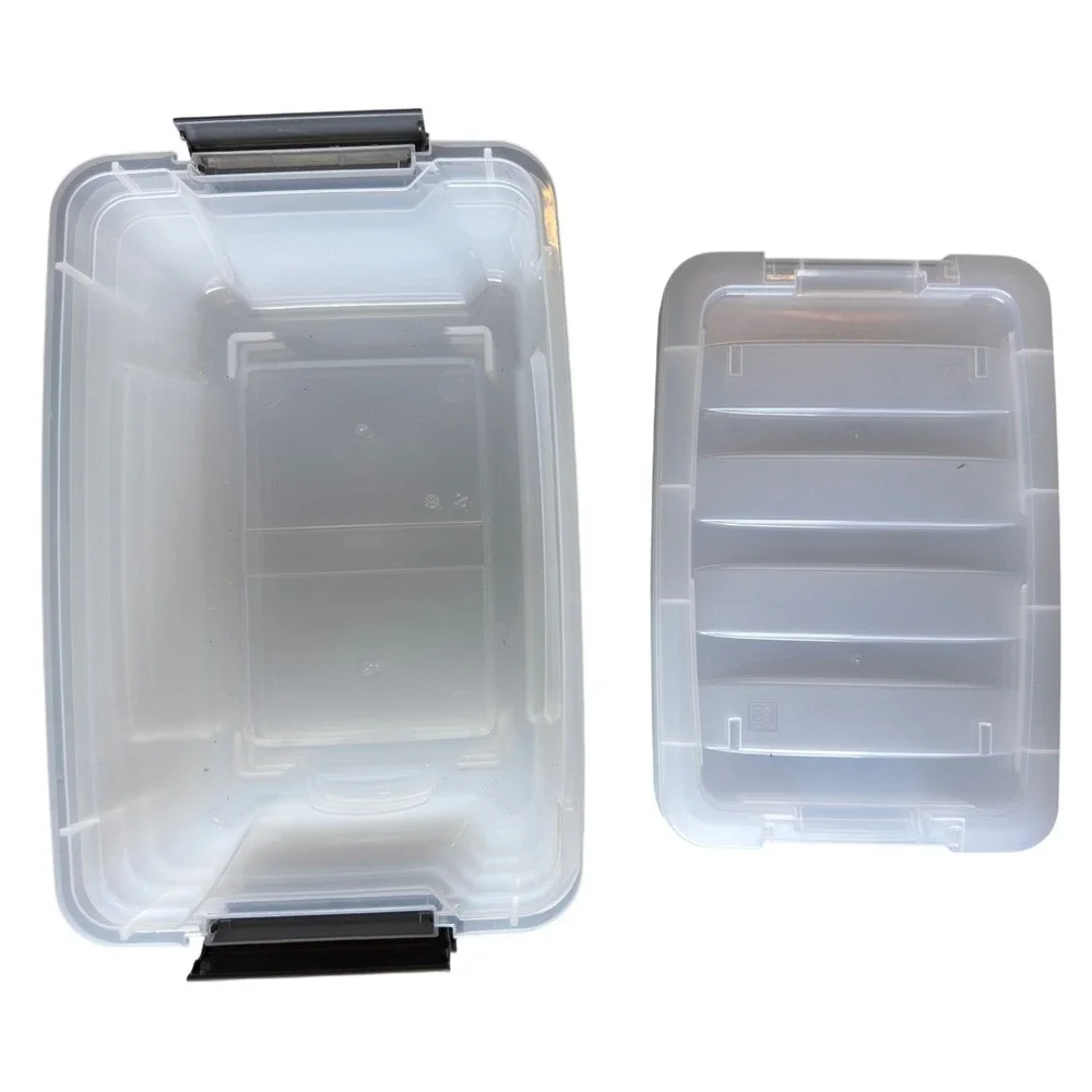 Set of 4 Clear Plastic Storage Bins with Latching Lids Gray Handles Stackable